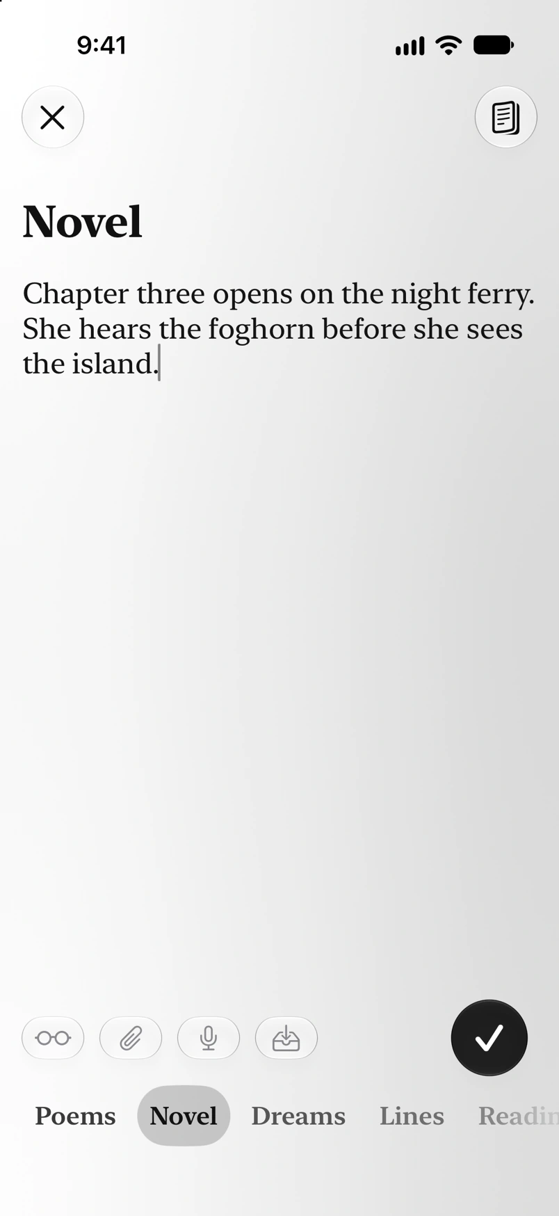 The opening of a novel in a serif font on a soft black-and-white gradient.